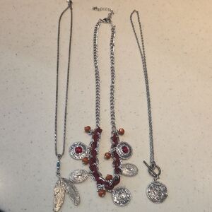 Silver and Red Pendant Necklace Set